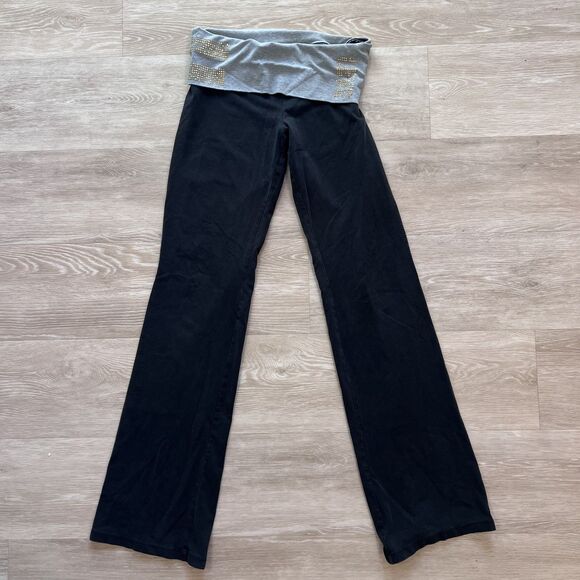 Y2K PINK Victoria's Secret Fold-Over Yoga Leggings Black-Size S - Picture 3 of 10